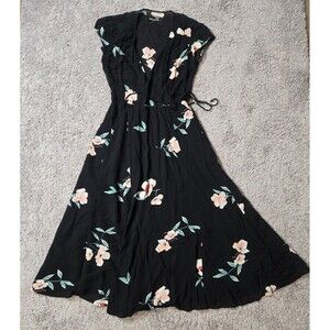 Reformation Carina Midi Wrap Dress Size XS Black Floral